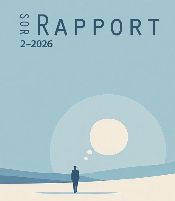 Forsiden av SOR-rapport 2–2026 viser en tegning av en person utenfor som ser mot horisonten med en tankeboble.